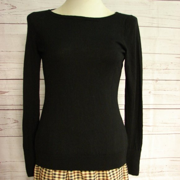 Black Knit Pull Over L/S Top with Rhinestones sleeve sleek light weight Medium - Picture 9 of 16